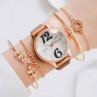 Wristwatches Luxury 5Pcs Set Watch For Women Magnet Arabic Numbers Unique Dial Ladies Watches Bracelet Rose Gold Clock Relogio Dropshipping J220915