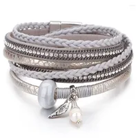 Bracelets de charme Bracelet en cuir en cuir de couleur argent tress￩