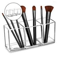Makeup Brushes 3 Slot Acrylic Brush Holder Organizer för Vanity Dresser and Countertop Cosmetic Display Casesclear