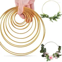 Decoratieve bloemen 10-40 cm gouden metalen ring krans bruiloft decoratie boeket voor bruids douche huis feestvanger hoepels