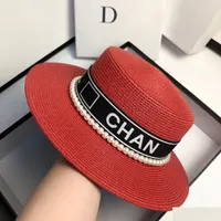 Wide Brim Hats 2022 Designer St Hat Brand Letter Cap Female Spring And Summer Versatile Pearl Letters Flat Top Japanese Large Hshop1 Dhjab