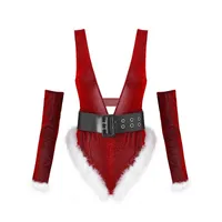 Diğer Külot Kırmızı Noel Kostüm Rol Oynama Çamaşırı Set Kadınlar Sahte Kürk Bodrumları Boyun Parıltılı Bodysuit İç çamaşırı Kemer Soğutucu J220915