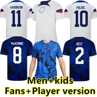 2022 Pulisic USAS Aaronson Soccer Jersey Men Kits Kids Kits Estados Unidos Player Version Cirlada de futebol Top Tailândia Qualidade Reyna McKennie Dest