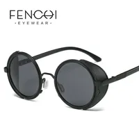Fenchi White Round Steampunk Womens Sunglasses Sungasses Designer Shades de haute qualit￩ Men Zonnebril Dames226l
