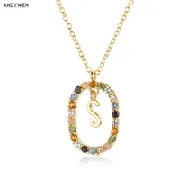 Andywen 925 Sterling Silver Gold Alphabet S T N Letter I L O V E Y U Pendant Initiële ketting Ketting Fijne juwelen 210608266S