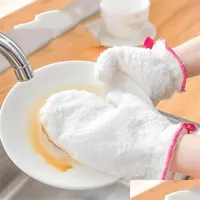 クリーニンググローブ皿洗いのための白い竹繊維手袋キッチンクリーニング家庭用耐久性再利用可能なドロップ配達