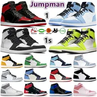 Jumpman 1 zapatillas de baloncesto masculino 1S zapatillas de deporte visión de patente de patente de patente azul haze sigiloso toe amarillo hiper royal men mujeres entrenadores deportivos tamaño 36-46