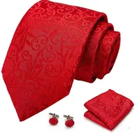 Bow Ties Vangise Red Floral 100% Silk For Men Gifts Wedding Necktie Gravata Handkerchief Set Business Groom1216d