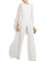 Elegant Chiffon Mother of the Bride Pants Suits Empire Midja Kvinnor Jumpsuits Br￶llop G￤st Formell aftonkl￤nning Juvel Neck L￥ng￤rm Vit Svart Prom Wear 2022