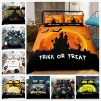 Decoraciones de set de ropa de cama para nudos para el hogar Halloween Pumpkin Bat Castle Pattern 3pc Divet Cover and Pillow Case Festival Accesorios 79mo D3