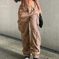 Pantalones de mujer Capris Heyoungirl Harajuku Hip Hop Casual Cargo de cintura Buardan￭a Mujeres Moda de bolsillo de color caqui Jeans Lady Cotton Streetwear Pantalones de mezclilla 220916