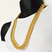 Fine Mens Miami Cuban Link Curb 14k Real Yellow Solid Gold GF Hip Hop 11 mm d'épaisseur Jayz Epacke2697