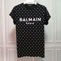 Kvinnors 21 sommar New Barman Sleeve Roll Sleeve Top Polka Dot Print Flocking Letter Balman T-shirt