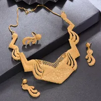 أقراط القلادة مجموعة WANDO 24K Gold Color Dubai Jewelry for Women Luxur Ethiopian Wedding Gifts African Islam Middle