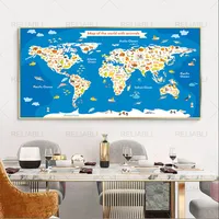 Cartoon Animal World Map Picture Children Poster Nursery Wall Art Canvas Painting Prints for Baby Kids Bedroom Study Decoration