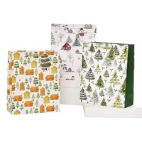 Hot Stamping Christmas Gift Paper Bag Cartoon Tote Packaging Bags Brozing w/hanging card