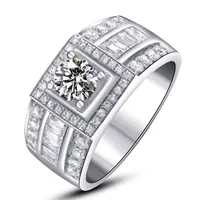 Real Solid 925 Sterling Silver Wedding Rings for Men Luxury Round Cut Diamond Ring Jewelry