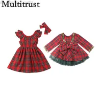 المناسبات الخاصة Citgeett Toddler Kids Baby Girl Plaid Princess Long Sleeve Party Dress Dress Red Equin Fashion Sundress L220915