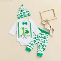 المناسبات الخاصة Citgeett Spring St. Patrick's Newborn Infant Boy Boy Girl Letter Clover Print Bowknot Long Sleeve Romper Pant Clothes L220915