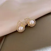 Stud Earrings 1 Pair Beauty Groud Design Simulation Pearls Geometric Ear Studs For Women Metal Alloy Gold Color Earings Jewelry Party