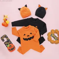 Special Occasions Citgeett Autumn Halloween Infant Baby Girls Boys Knitted Outfit Long Sleeves Romper Cute Hat Suit 0-18Months L220915