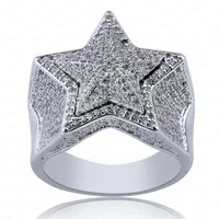 Nuovo designer Luxury 18K Gold White CZ Zirconia Pentagram Ring 2020 Diamond Full Iced Out Hip Hop Jewelry Gifts for Men Women Rin202Q