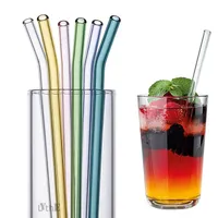 Bar Tools 8 Colors Reusable Drinking Glass Straws Eco-Friendly High Borosilicate Glass Straw for Smoothie Milkshakes Drinks Bar Accessoroy