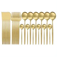 Geschirrsets 24 -pcs Gold Dinnerwaren Set Edelstahlmesser Fork L￶ffel Sierware Cutlery Kitchen Flair Service f￼r 6 220228 DRO DHMYK
