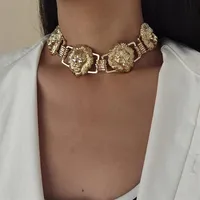 Chokers zeitlich übertriebener Löwenköpfe Choker Halsketten Silber Gold Farbe Metall Charm Halskette für Frauen Streetsty