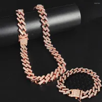Chaines Hip Hop 15 mm Bling Iced Out Crystal Cuban Prong 1 Cha￮ne Set Rignestone Zircon Men's Colliers Bracelet For Men Women Jewelry