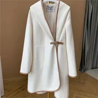 Winer Womens Yün Karışımı Katlar Zarif Beyaz Uzun Kat Dış Giyim Sonbahar Klasik Kadın Hırka Katlar Ins Style Giyim