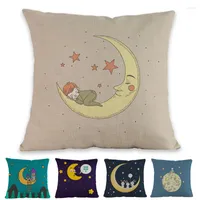 Custhow Cartoon Illustration Style Starry Moon Good Night Pattern Linen Throw Case Home Divano per bambini Coprini decorativi