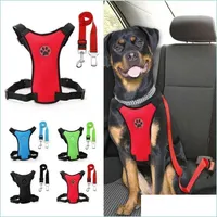 Dog Collars Leashes Nylon Breathable Mesh Dog Harness Vest Safety Pet Car Seat Belt Leash Lead Adjustable Vehicle For Medium Large S Dhlvr