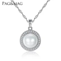 PAG&MAG Classic Round 925 Sterling Silver Pendant Necklace with 9-9 5mm Pearls Natural Freshwater Pearl Fine Jewelry 001 201223208o