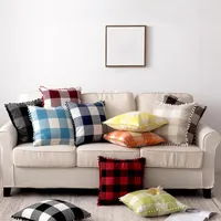 Kuddefodral Multi Styles Great Plaid Print Tassel Cushion Cover Universal Covers Breattable Furniture Accessories