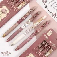 4Pcs Set Kawaii Illustration Rose Flower Black Ink Gel Pen Student Stationery School Office Supplies Kids Birthday Gift