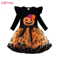 Vestidos de meninas Dxton Halloween Dress for Kid Girls Costos de abóbora Spider Print Print Tutu Princess Dresses Kids Cosplay Trajes Dress 220915