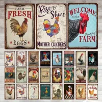 Fresh Eggs Metal Painting Tin Sign Farm Shop French Cafe Milk Home Wall Decor Vintage Poster Tin Plates Happy Chicken Retro Plaque