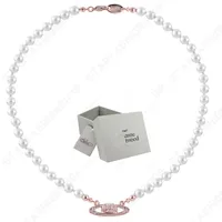 Saturn -halsband Pearl Beaded Diamond Tennis Necklace Woman Silver Chains Vintage Trendy Style Desigenr With Box