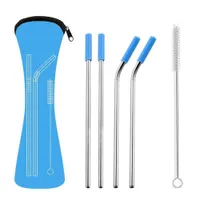 6Pcs set Reusable Stainless Steel Straight Bent Drinking Straws with Silicone Tips for Hot Cold Beverage Drink Bar Tools Wholesale FY4921 916