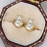 Saplama küpeleri 18k sarı altın kaplama elmas testi geçmiş parlak kesim toplam 3 karat d renkli su damlası moissanite gümüş 925 mücevher