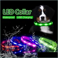 Dog Collars LEASHES WATROUF LED DOG COLLARクリスマスUSB充電S子犬防止鉛ペット製品アクセサリードロップデリDH5ff