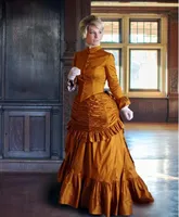 Викторианский дупиони суеты вечерние платья 1920 -х годов с длинными рукавами длина длина пола тафта высокие воротнички Женщины Формальные платья для вечеринки выпускной