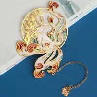 Chinese Style Retro Tassel Metal Hollow Out Peacock Flower Fans Brass Bookmark Pagination Mark School Office Supplies