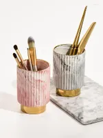 Boîtes de rangement Nordic Ceramic Cosmetic Makeup Brush Box Box Organizer Outils stylo de vernis à ongles Pot de bouteille