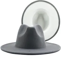 Simple Outer gray Inner white Wool Felt Jazz Fedora Hats with Thin Belt Buckle Men Women Wide Brim Panama Trilby Cap 56-58-60CM248r