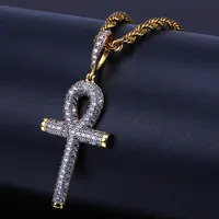 Hip Hop egiziano Ankh Key Cross Cipndant Necklace ghiacciato in argento in argento in argento Plaved zircone Pendant Necklace279G