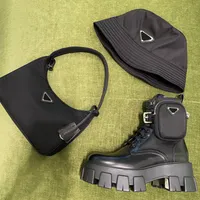 Top designer Boots Caviglie da donna Fashion Fashion Martin Pocket Black Roman Boots Nylon Ispirato Combat Classic Triangle Logo