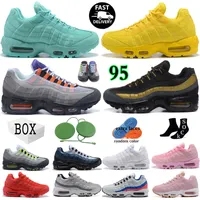 OG AirMax 95 95S Running Shoes Air Snaker Max med Box Outdoor Sneakers Triple Black White Neon Midnight Navy Solar Red Glass Blue Smoke Grey Grey