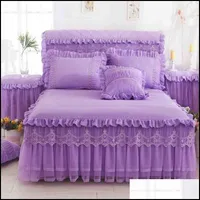 Bed Skirt Korea Lace Ruffle Bedspread Bed Skirt Pillowcases Solid Color Bedclothes Mattress Er Princess Bedding Fitted Shee Zlnewhome Dhhzv